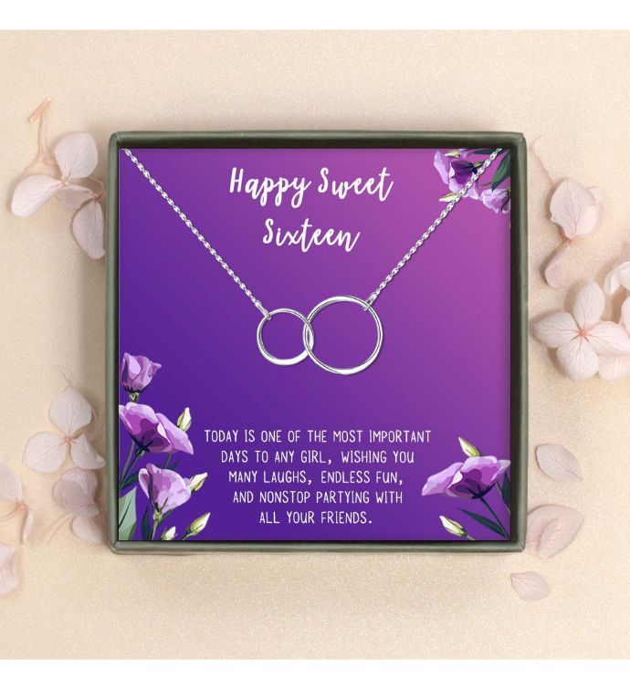 Happy Sweet Sixteen Infinity Rings Birthday Gift Pendant Necklace